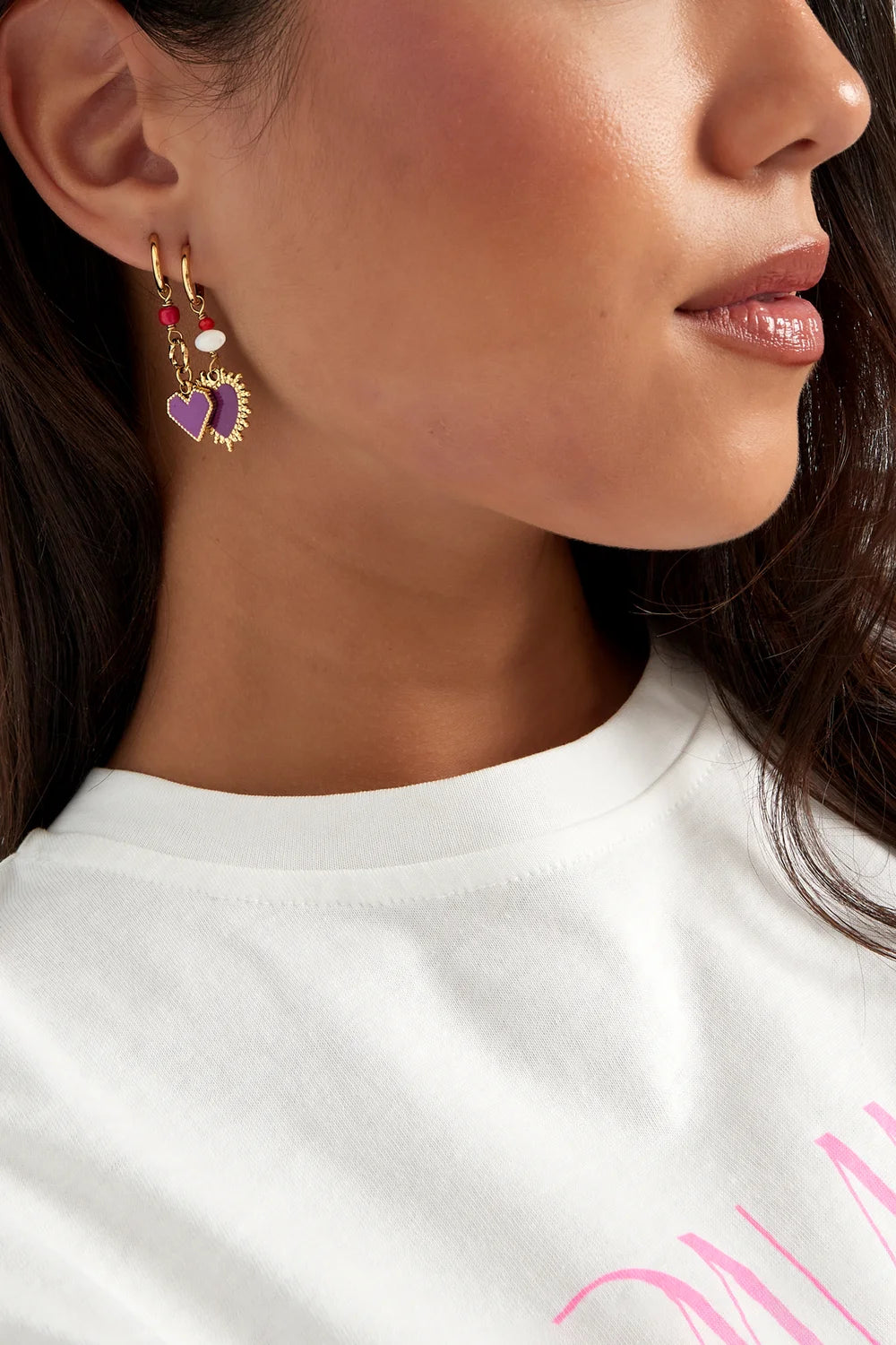Boucles d'oreilles coeur fuchsia