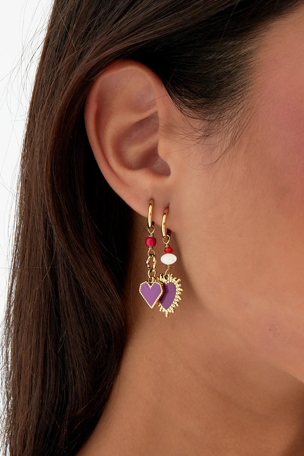 Boucles d'oreilles coeur fuchsia