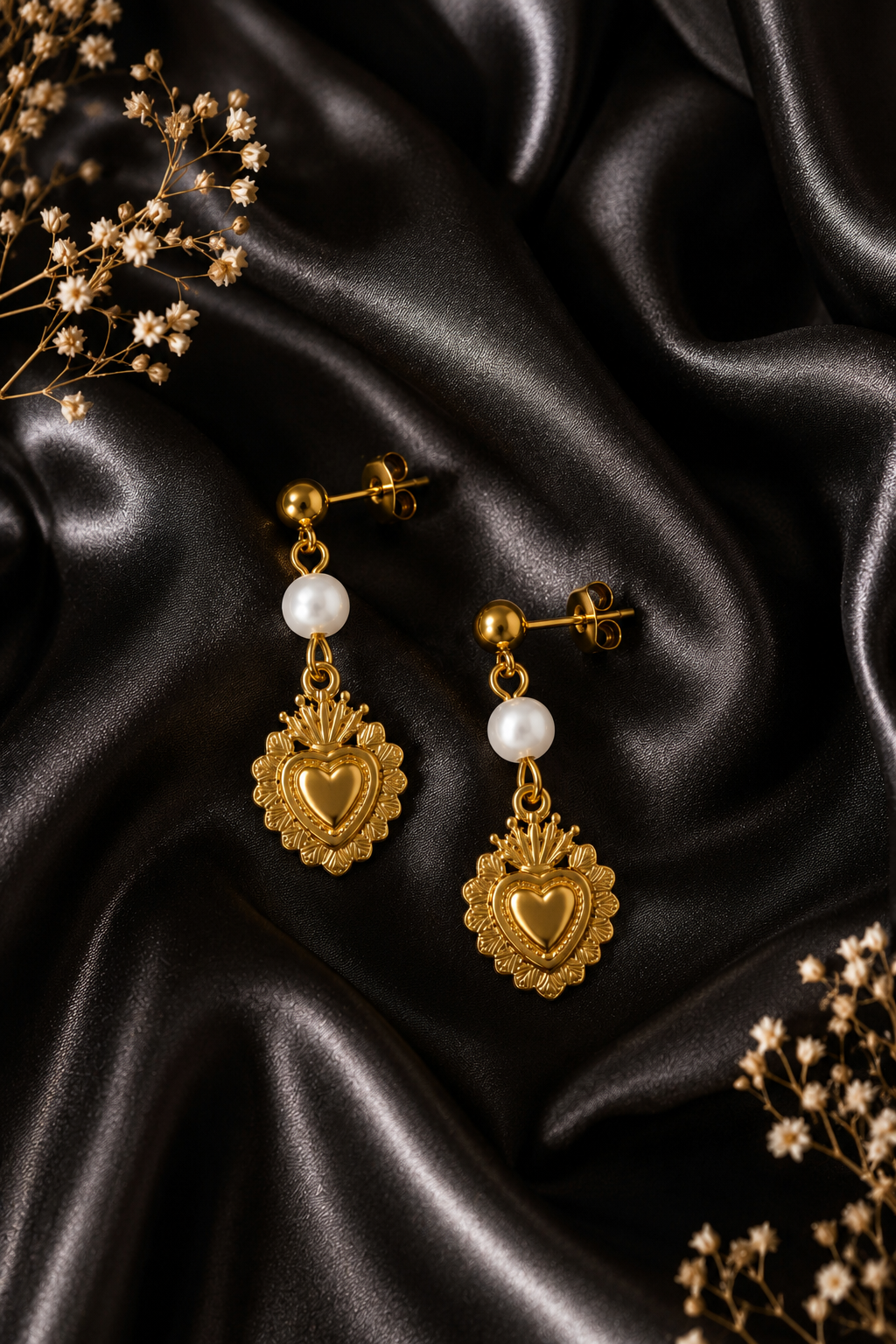 Boucles d'oreille Coeur sacré - doré ou argenté