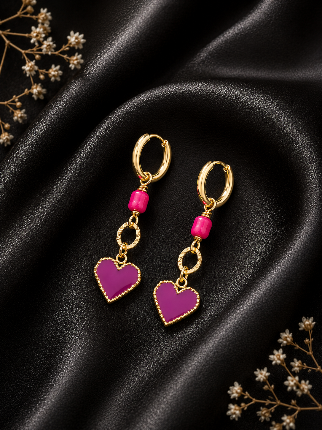 Boucles d'oreilles coeur fuchsia