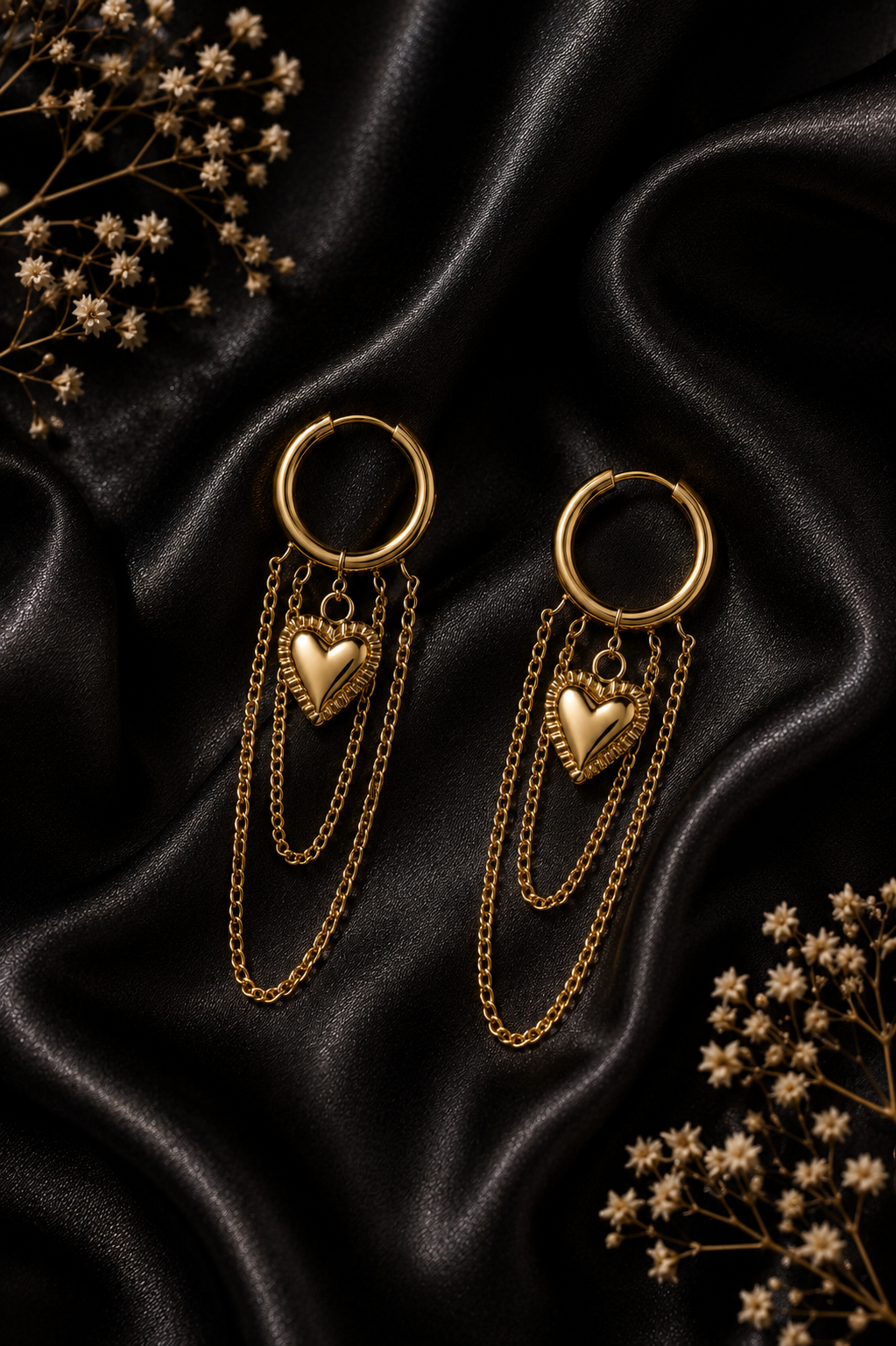 Boucles d'oreilles coeur chaine - doré