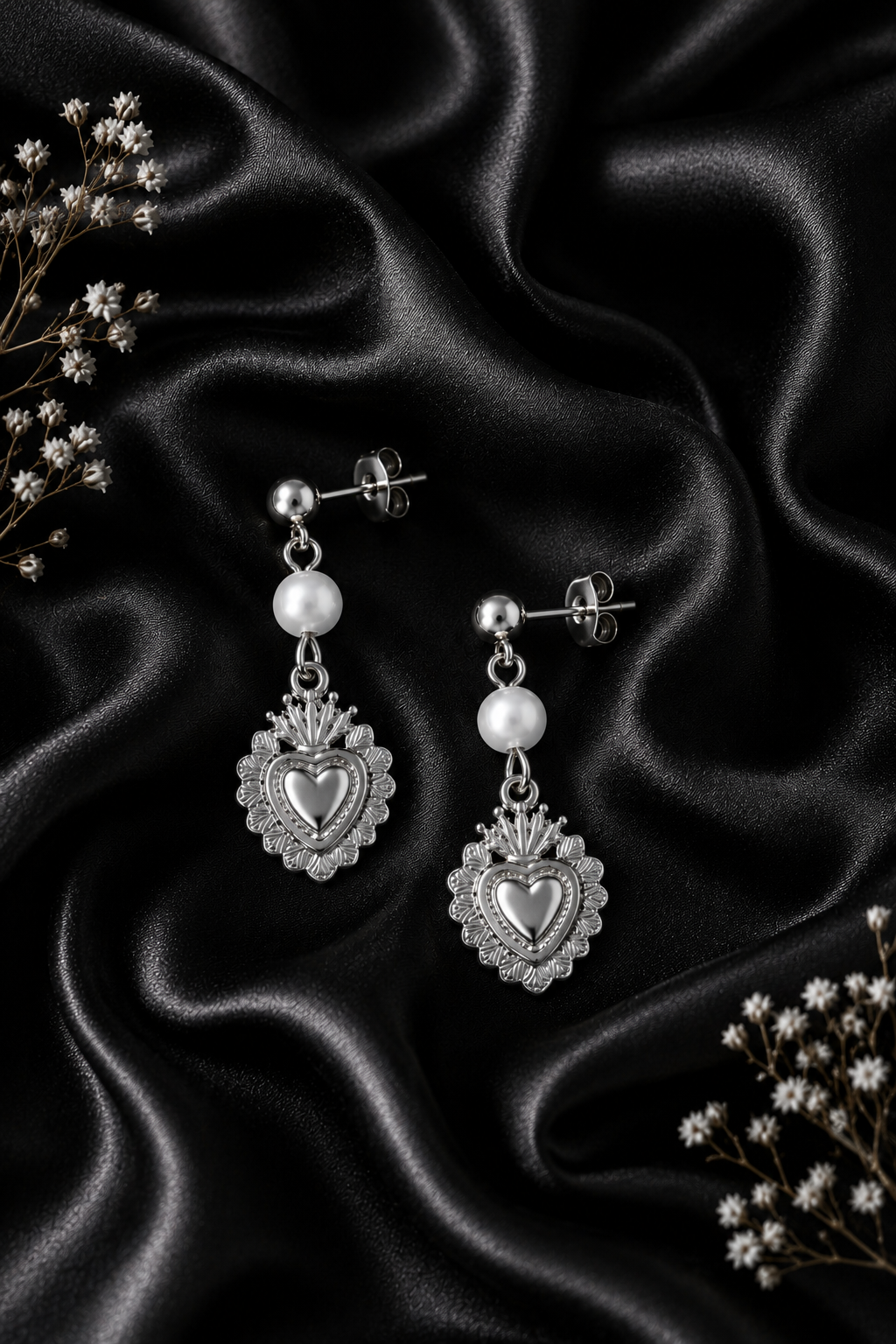 Boucles d'oreille Coeur sacré - doré ou argenté