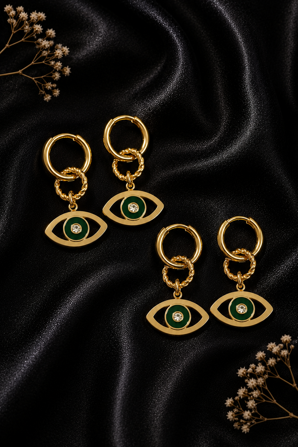 Boucles d'oreille oeil protecteur - Rose ou vert