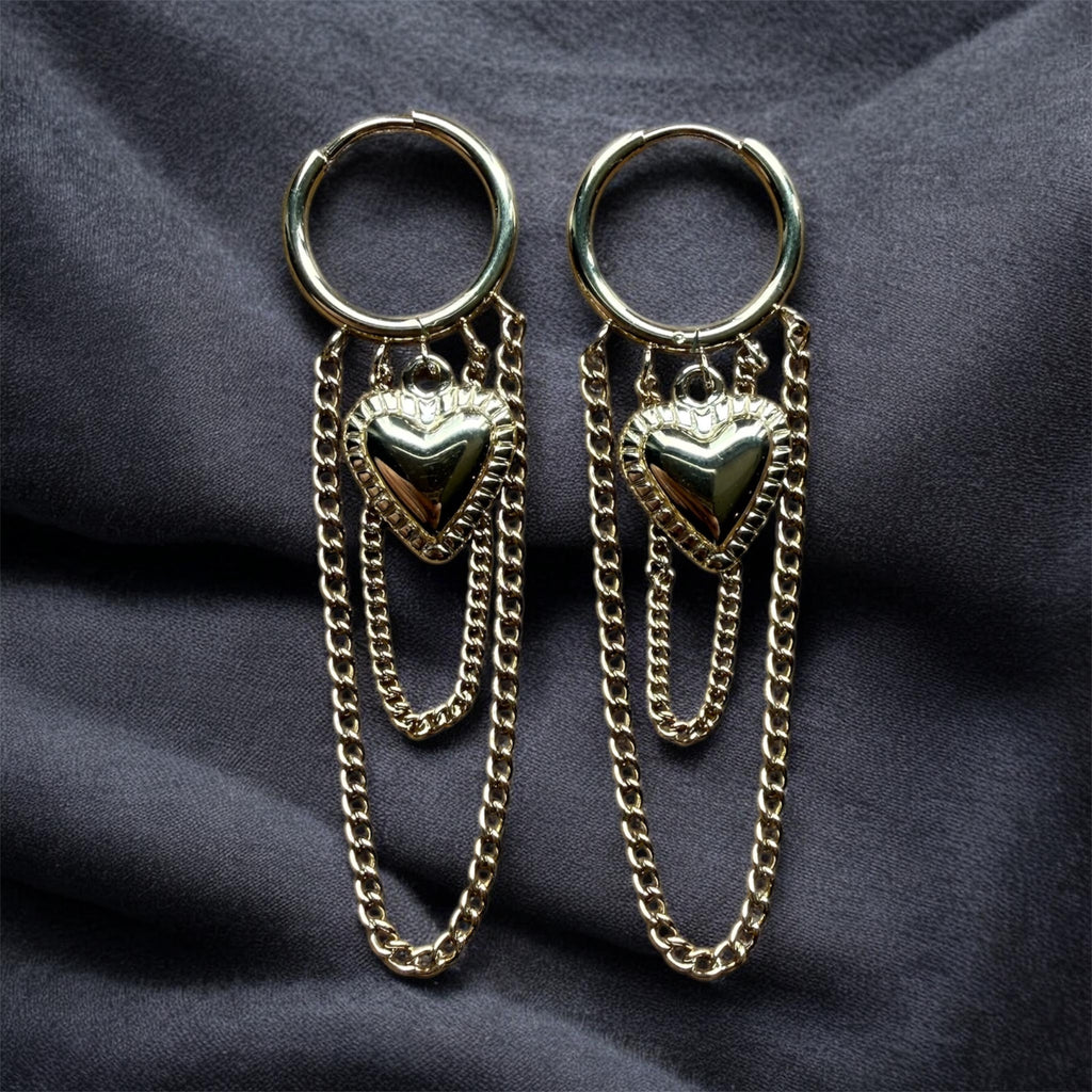 Boucles d'oreilles coeur chaine - doré