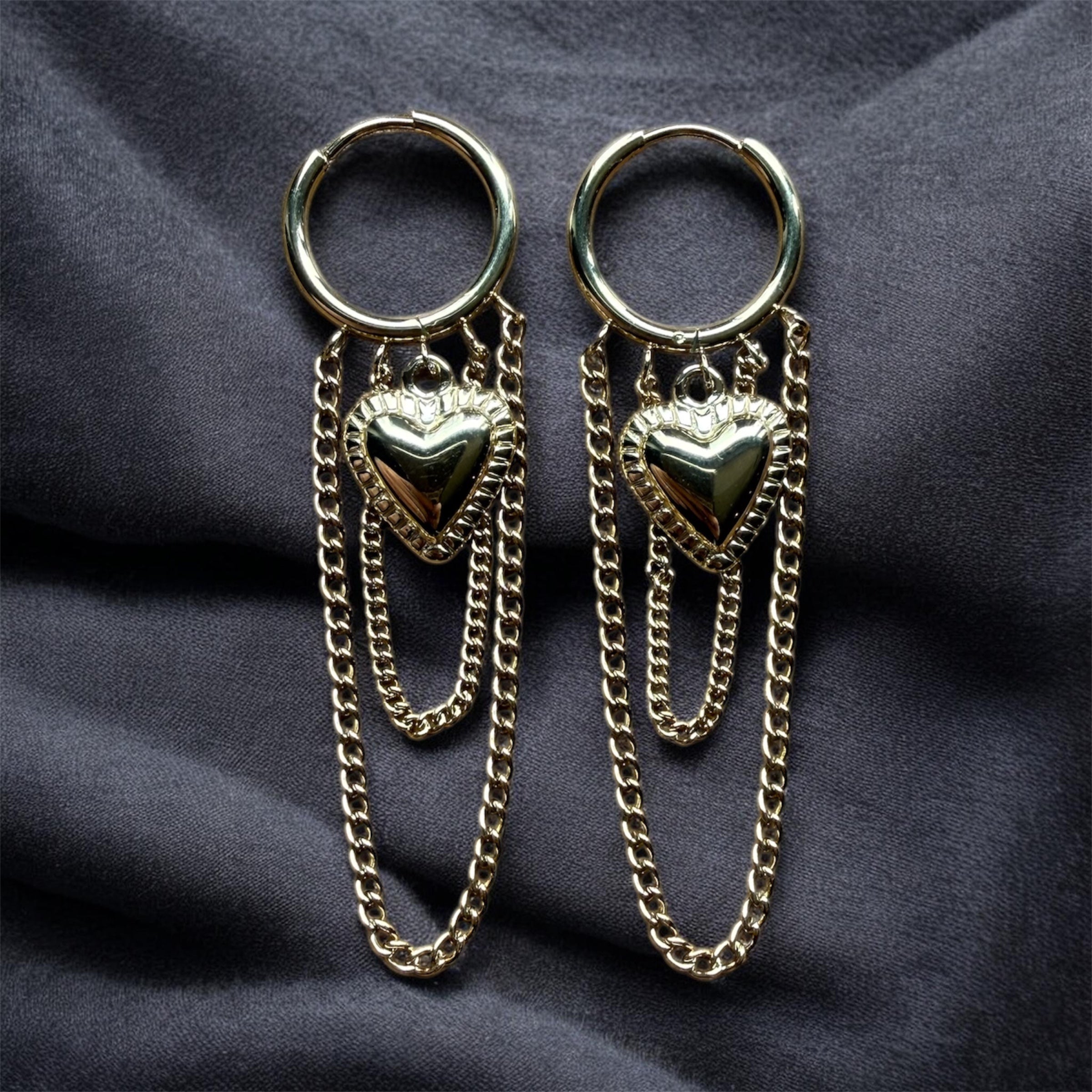 Boucles d'oreilles coeur chaine - doré