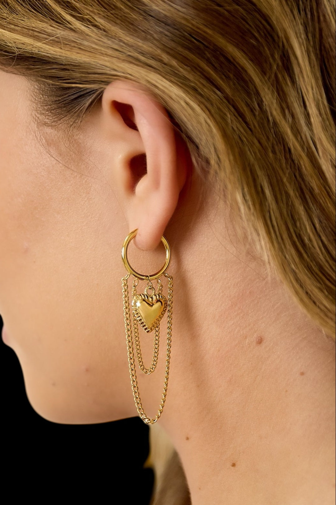 Boucles d'oreilles coeur chaine - doré