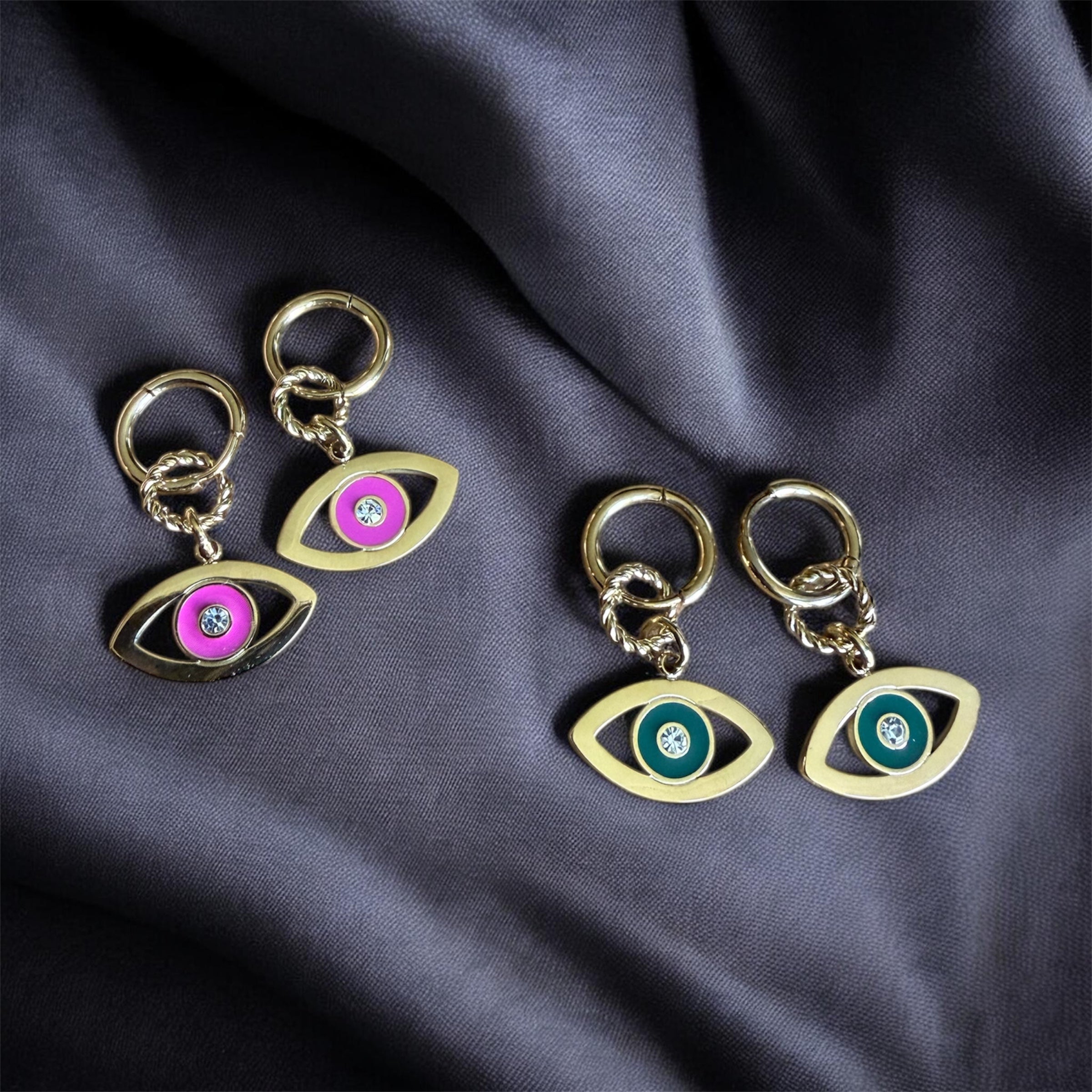 Boucles d'oreille oeil protecteur - Rose ou vert