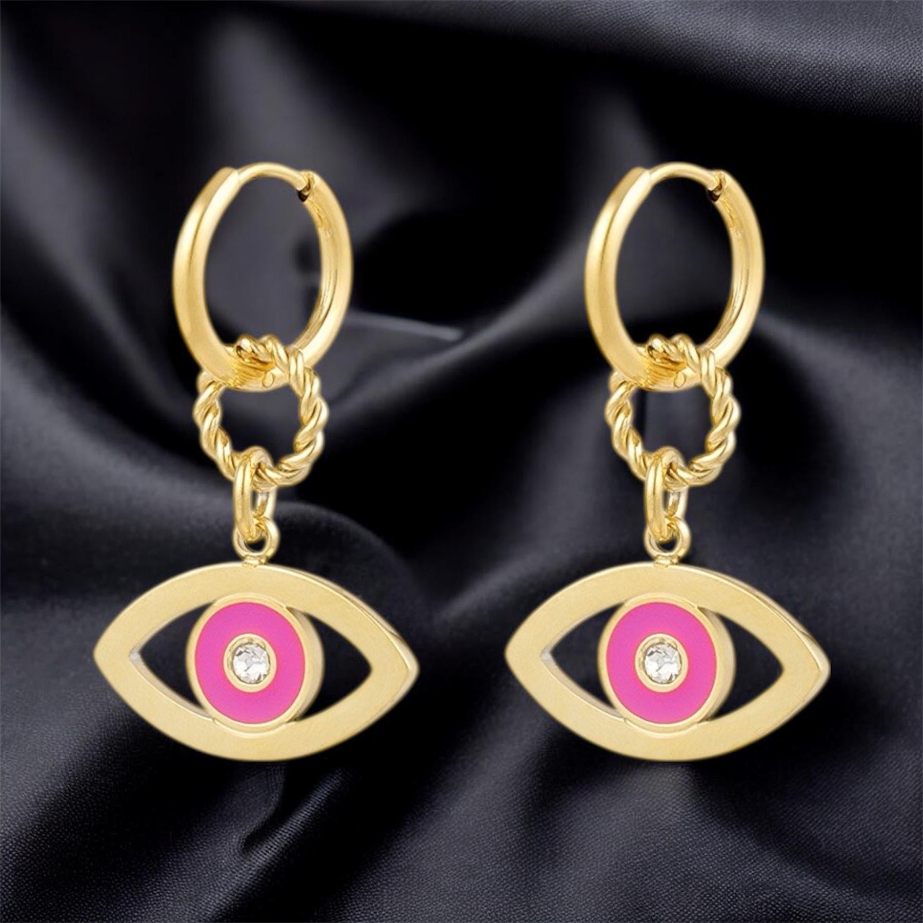 Boucles d'oreille oeil protecteur - Rose ou vert