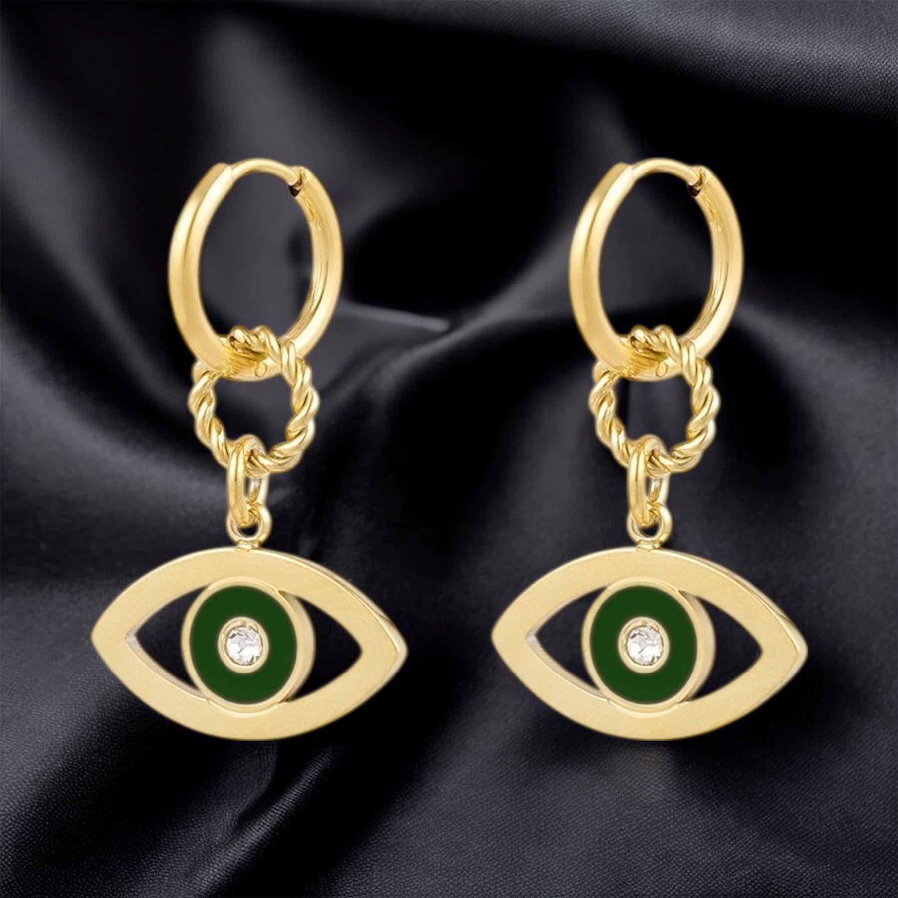 Boucles d'oreille oeil protecteur - Rose ou vert