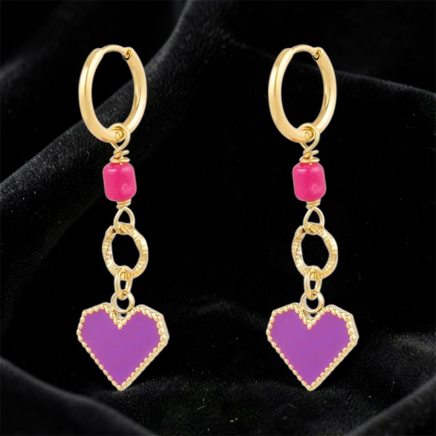 Boucles d'oreilles coeur fuchsia